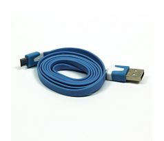 Kabel USB (2.0), USB A M- USB micro B M, 1m, plochý, modrý, Logo, blistr